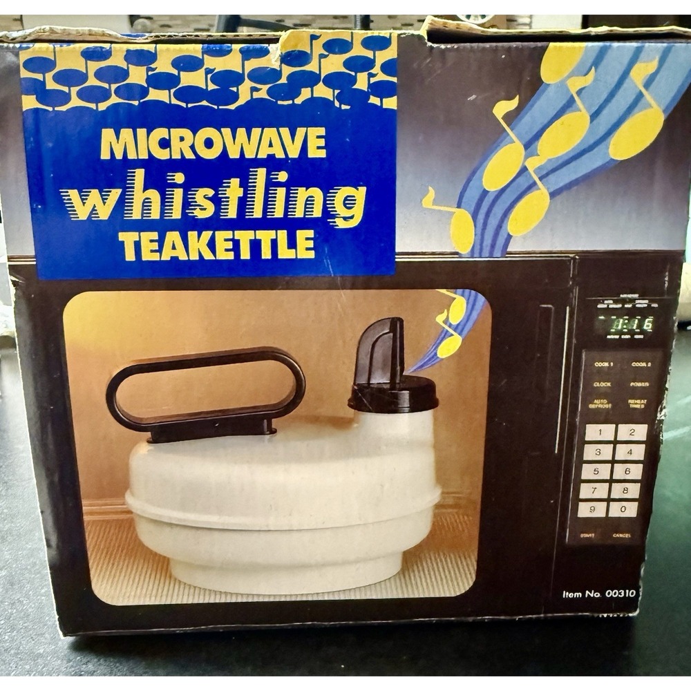 Vintage GHC MicroWave WHISTLING Tea Kettle 4 Cups - White MADE IN USA Open Box
